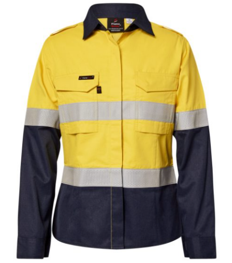 Picture of WOMENS HRC2 INHERENT HI VIS REFLECTIVE SHIRT WITH GUSSET SLEEVES AND FR REFLECTIVE TAPE